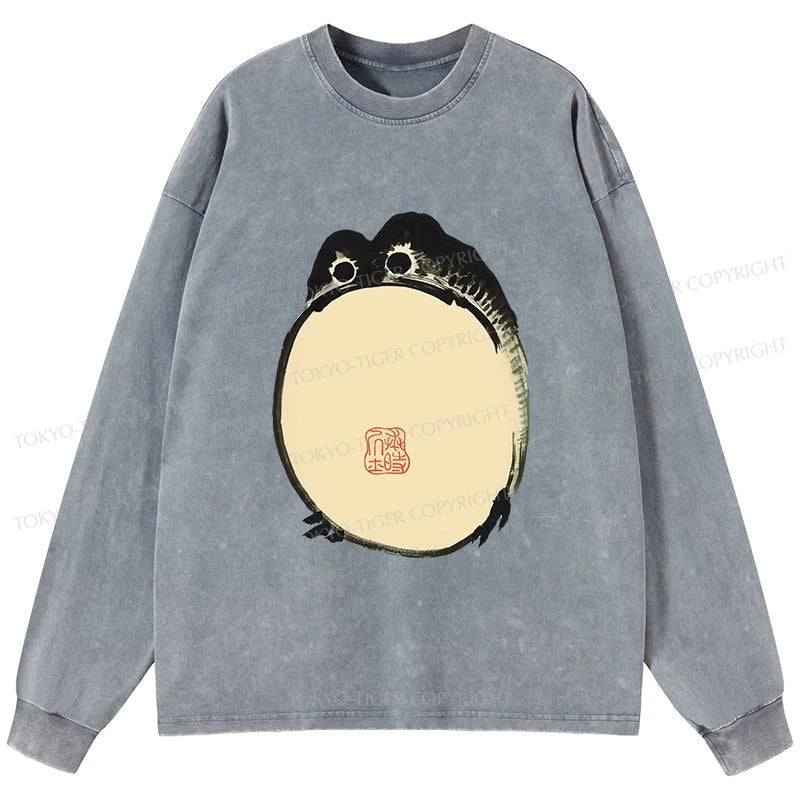 Tokyo-Tiger Grumpy Frog Japanese Washed Long Sleeve T-Shirt