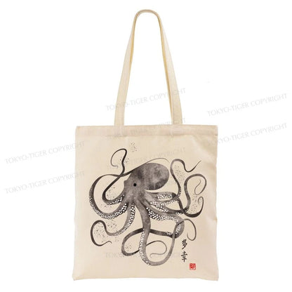 Tokyo-Tiger Octopus Japanese Calligraphy Tote Bag