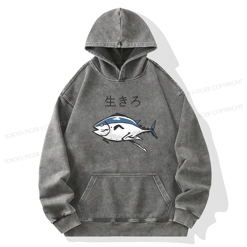 Tokyo-Tiger Running Fish Washed Hoodie