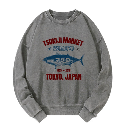 Tokyo-Tiger Japanese Tsukiji Fish Market Washed Sweatshirt