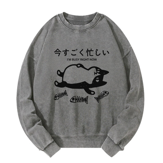 Tokyo-Tiger I'm Busy Right Now Washed Sweatshirt