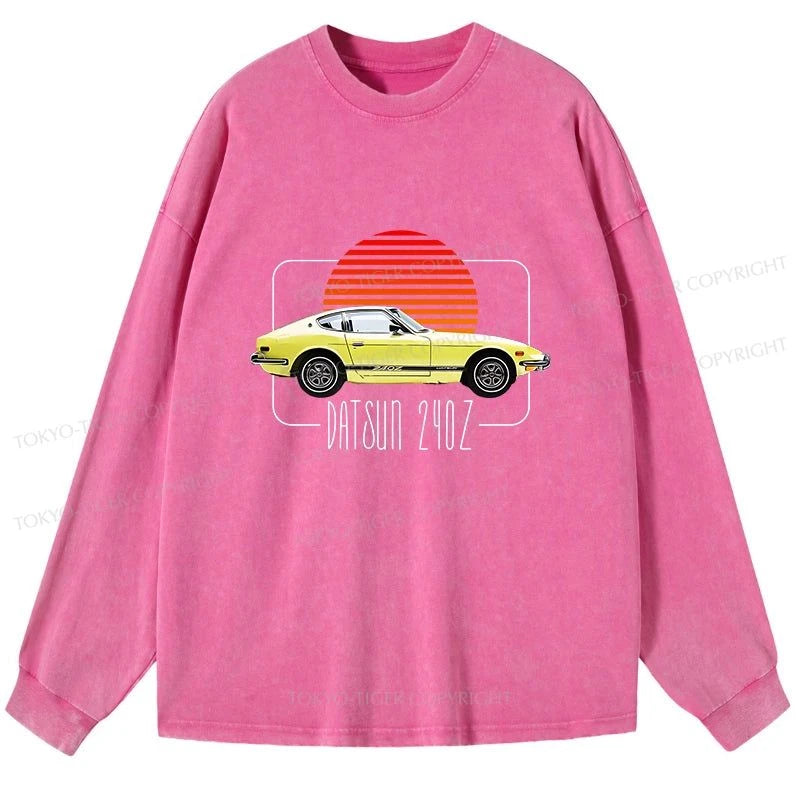 Tokyo-Tiger Datsun 240Z Retro Classic Car Washed Long Sleeve T-Shirt