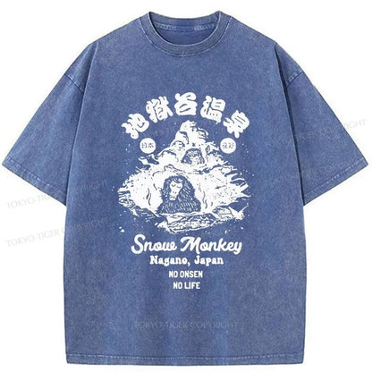 Tokyo-Tiger Monkey In Hot Spring Washed T-Shirt