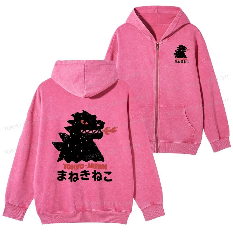 Tokyo-Tiger Japanese Fortune Cat Washed Zip Hoodie