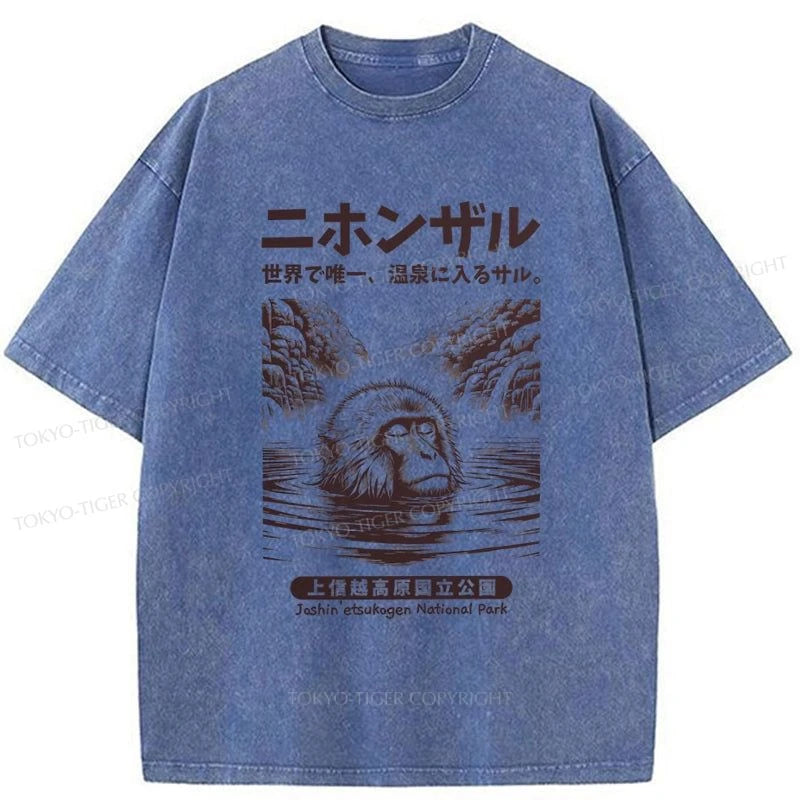 Tokyo-Tiger Macaque Monkey Hot Spring Washed T-Shirt