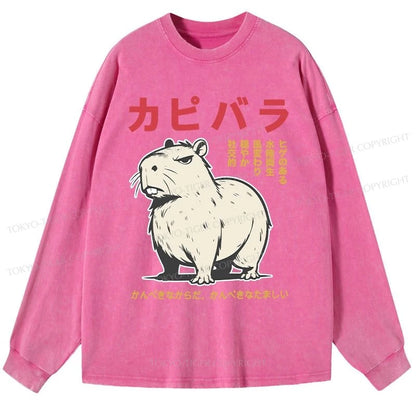 Tokyo-Tiger Angry Capybara Japan Washed Long Sleeve T-Shirt