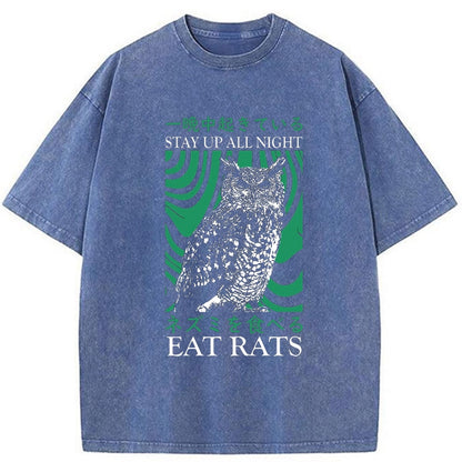 Tokyo-Tiger Stay Up All Night Owl Washed T-Shirt