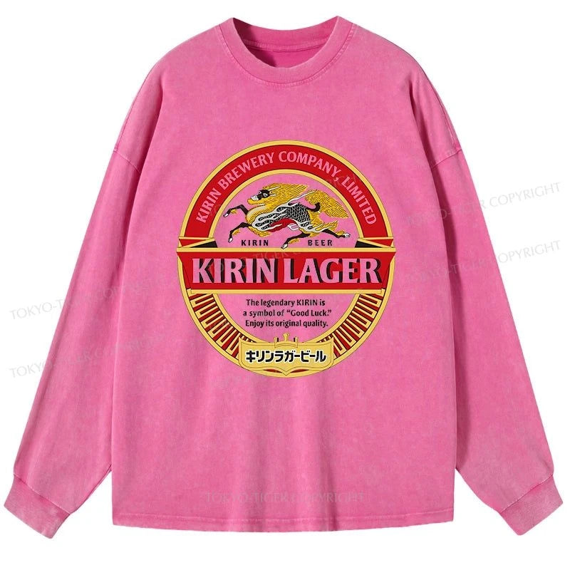 Tokyo-Tiger Kirin Ichiban Beer Logo Japan Washed Long Sleeve T-Shirt