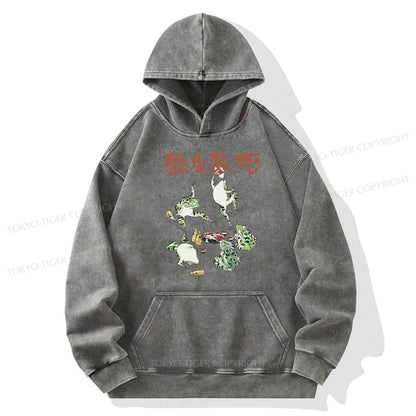 Tokyo-Tiger Japanese Frog Osake Kanji Washed Hoodie