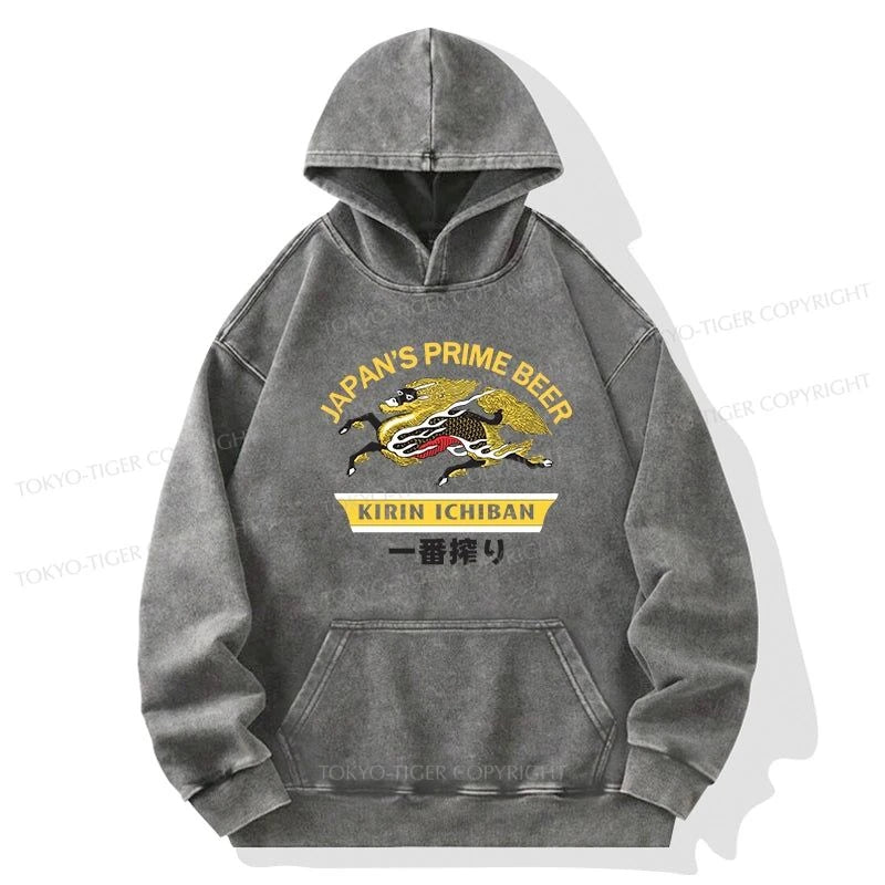 Tokyo-Tiger Kirin Ichiban Beer Logo Japanese Washed Hoodie