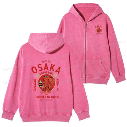 Tokyo-Tiger Drunken Octopus Japan Washed Zip Hoodie