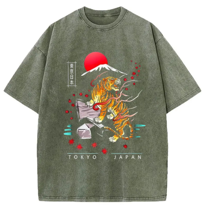 Tokyo-Tiger Japanese Style Tiger Washed T-Shirt