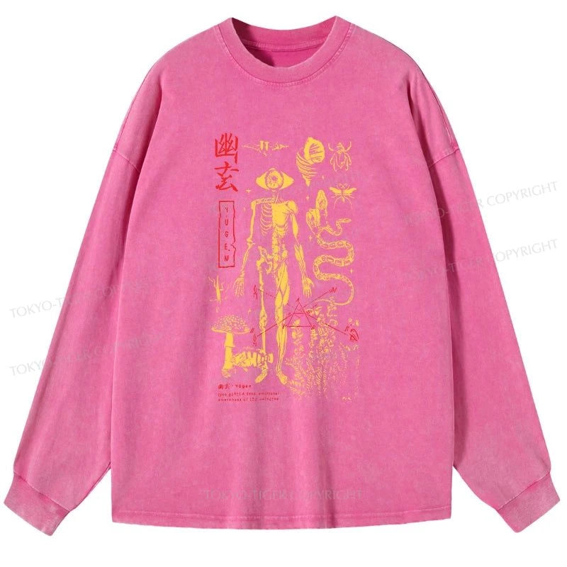 Tokyo-Tiger Spooky Ghost Japanese Washed Long Sleeve T-Shirt