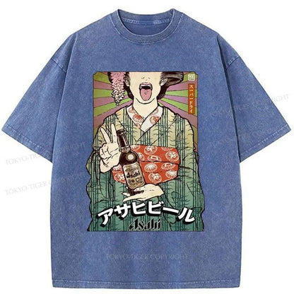 Tokyo-Tiger Asahi Beer Poster Washed T-Shirt