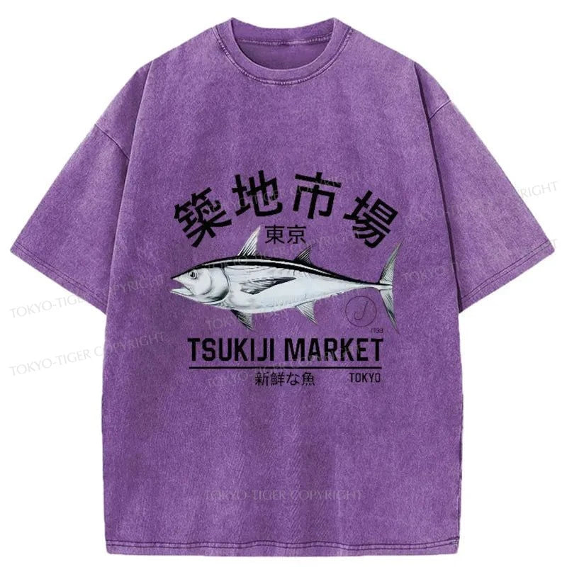 Tokyo-Tiger Japanese Tsukiji Market Retro Washed T-Shirt