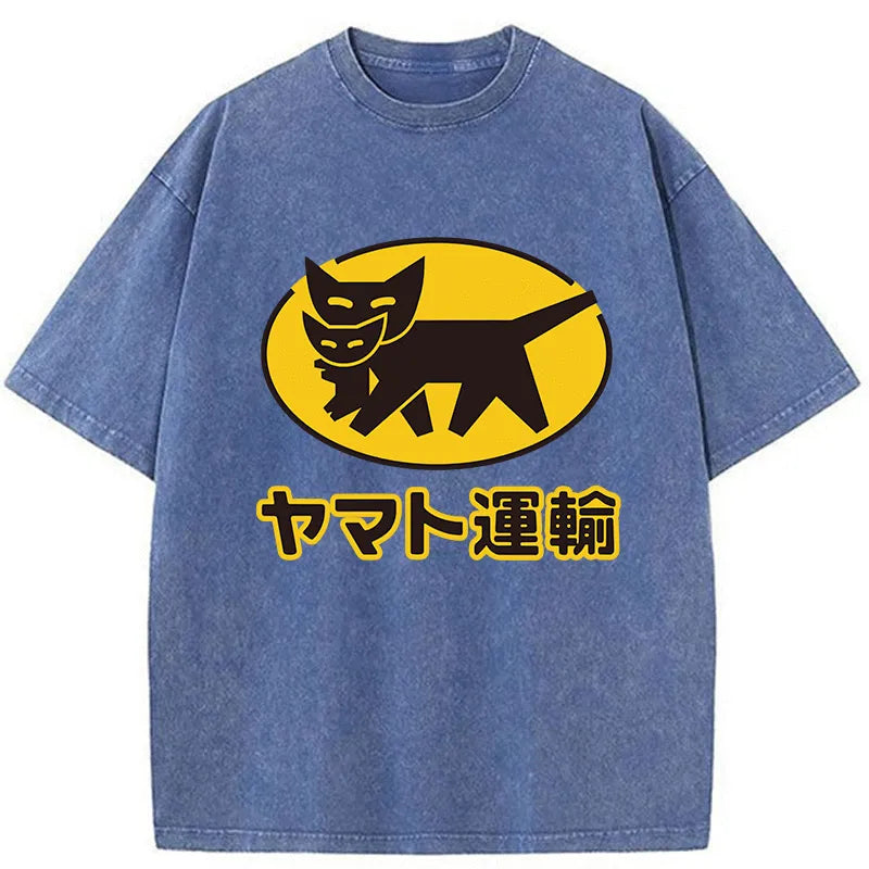 Tokyo-Tiger Black Cat Transport Pattern Japan Washed T-Shirt