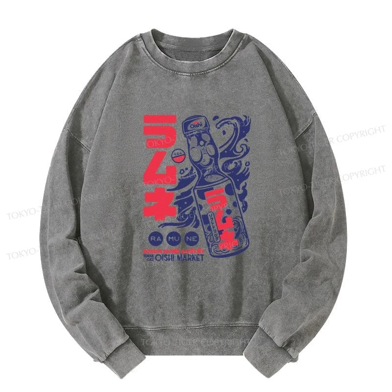 Tokyo-Tiger Ramune Print Japanese Washed Sweatshirt