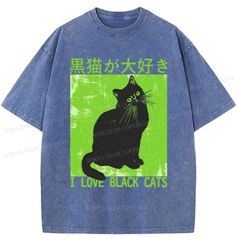 Tokyo-Tiger I Love Black Cats Washed T-Shirt