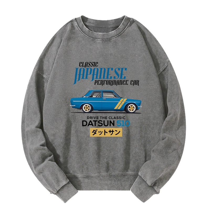 Tokyo-Tiger Datsun 510 - Classic Japanese Car Washed Sweatshirt