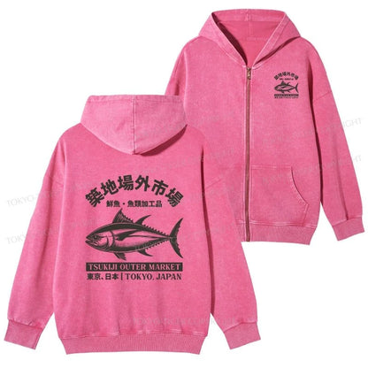 Tokyo-Tiger Sakana Tsukiji Fish Market Washed Zip Hoodie