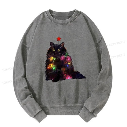 Tokyo-Tiger Christmas Lights Cat Washed Sweatshirt