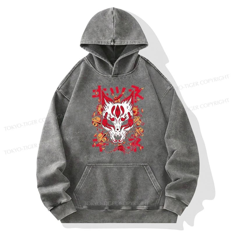 Tokyo-Tiger Japanese Kitsune Mask Washed Hoodie