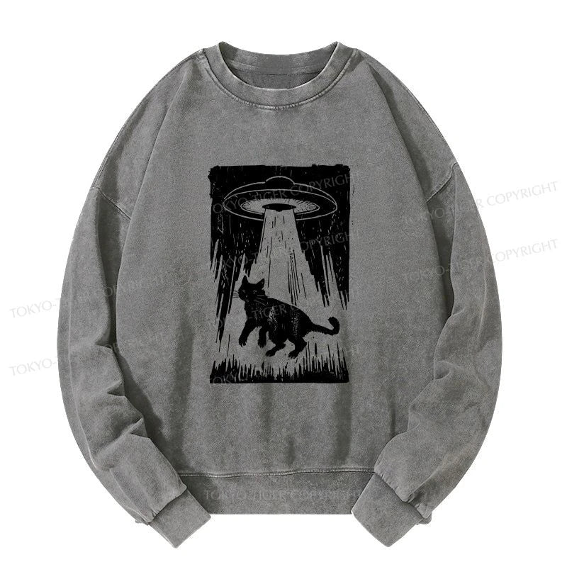 Tokyo-Tiger Cat Kidnapped By Aliens Washed Sweatshirt