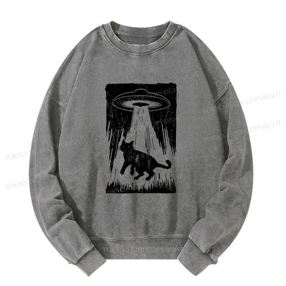 Tokyo-Tiger Cat Kidnapped By Aliens Washed Sweatshirt