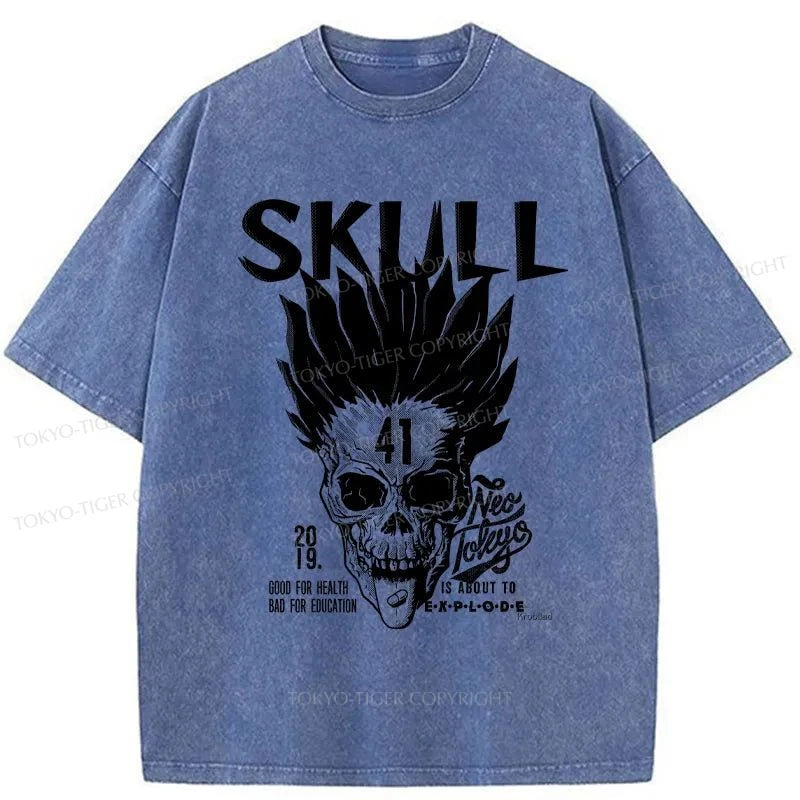 Tokyo-Tiger Japanese Scary Skull Washed T-Shirt