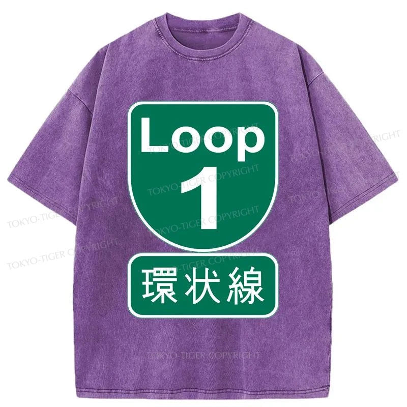 Tokyo-Tiger Osaka Loop Road Sign Japan Washed T-Shirt