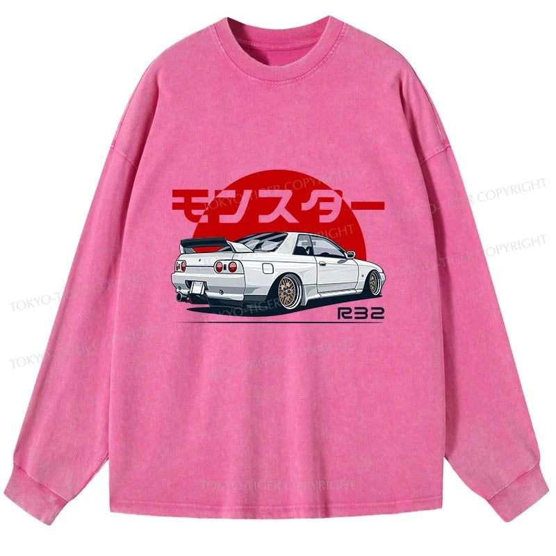 Tokyo-Tiger Monster. Skyline R32 GTR Washed Long Sleeve T-Shirt