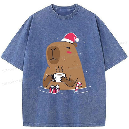 Tokyo-Tiger Santa Capybara In Christmas Washed T-Shirt