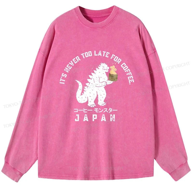 Tokyo-Tiger It Is Never Too Late For Coffee Washed Long Sleeve T-Shirt