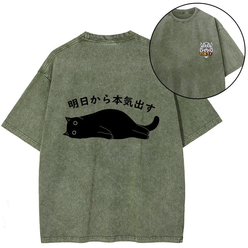 Tokyo-Tiger I'm Going To Get Serious Tomorrow Front Back Washed T-Shirt