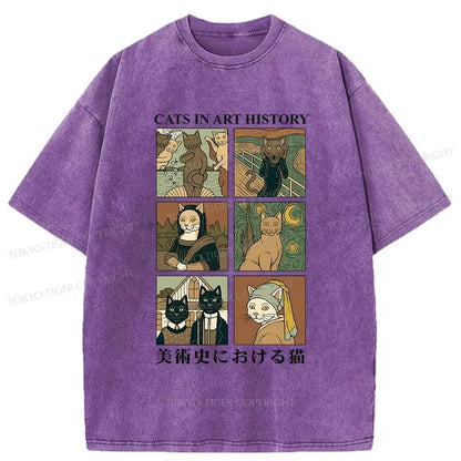 Tokyo-Tiger Cats In Art History Japanese Washed T-Shirt