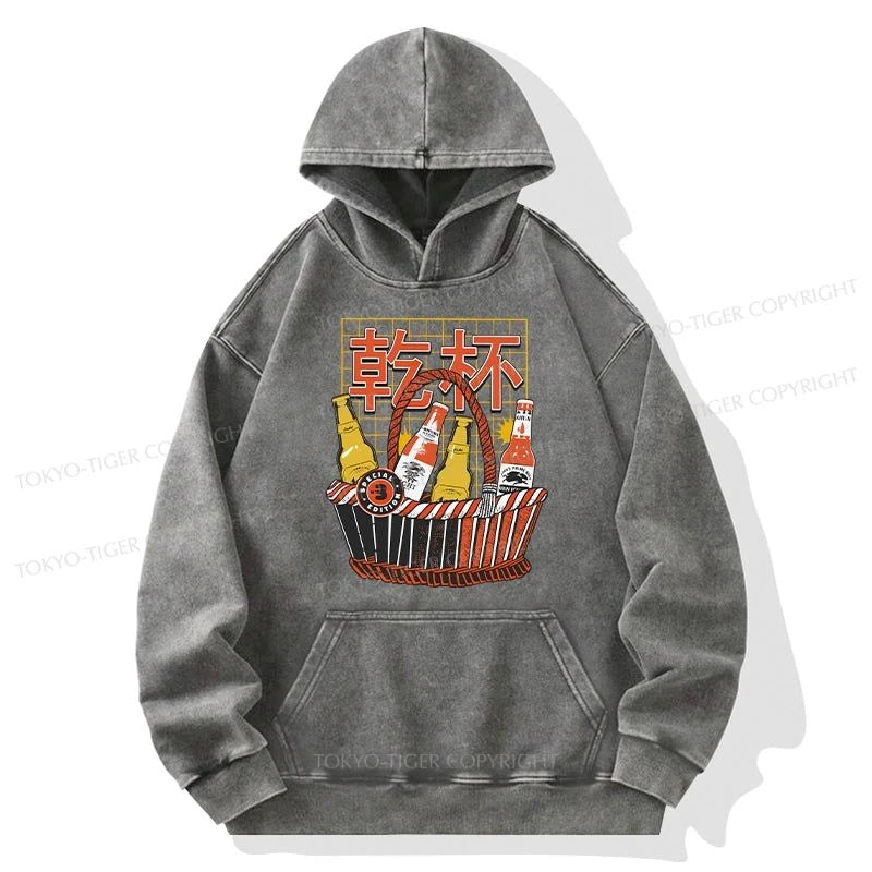 Tokyo-Tiger Have A Beer Together Washed Hoodie