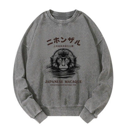 Tokyo-Tiger The Macaque Monkey In The Bath Japanese Washed Sweatshirt