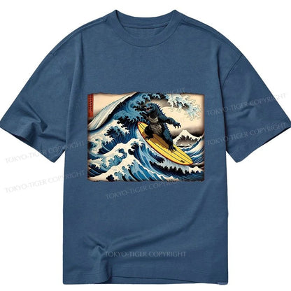 Tokyo-Tiger Dinosaur Surfing Japanese Classic T-Shirt