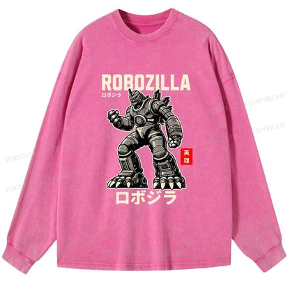 Tokyo-Tiger Robozilla Vintage Manga Anime Washed Long Sleeve T-Shirt