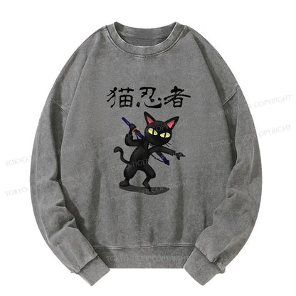 Tokyo-Tiger Ninja Cat Washed Sweatshirt