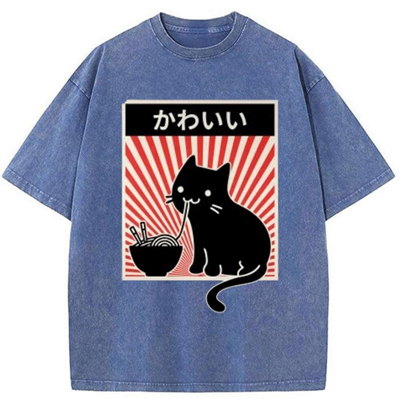 Tokyo-Tiger Ramen Cat Washed T-Shirt