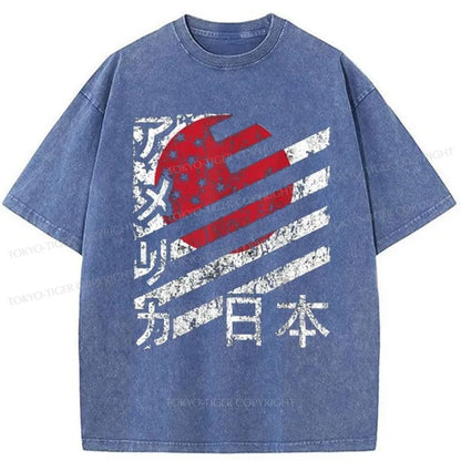 Tokyo-Tiger Combining The Flags Of The USA and Japan Washed T-Shirt