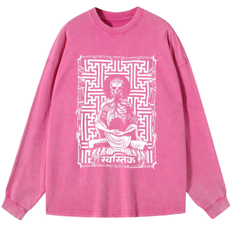 Tokyo-Tiger Sayagata Buddha Graphic Washed Long Sleeve T-Shirt