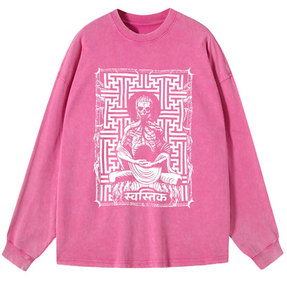 Tokyo-Tiger Sayagata Buddha Graphic Washed Long Sleeve T-Shirt