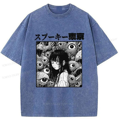 Tokyo-Tiger Scary Girl Japanese Washed T-Shirt