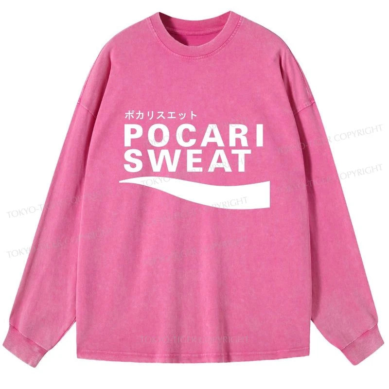 Tokyo-Tiger Japanese Pocari Sweat Logo Washed Long Sleeve T-Shirt