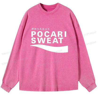 Tokyo-Tiger Japanese Pocari Sweat Logo Washed Long Sleeve T-Shirt