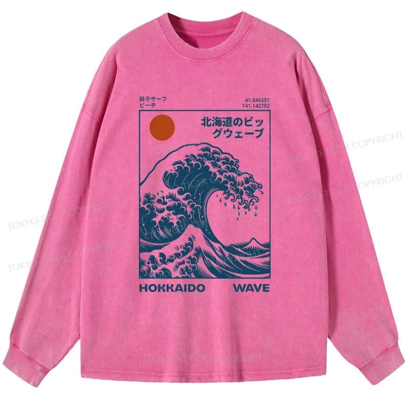 Tokyo-Tiger Hokkaido Wave Japan Washed Long Sleeve T-Shirt