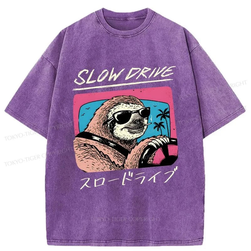 Tokyo-Tiger Slow Drive Sloth Washed T-Shirt