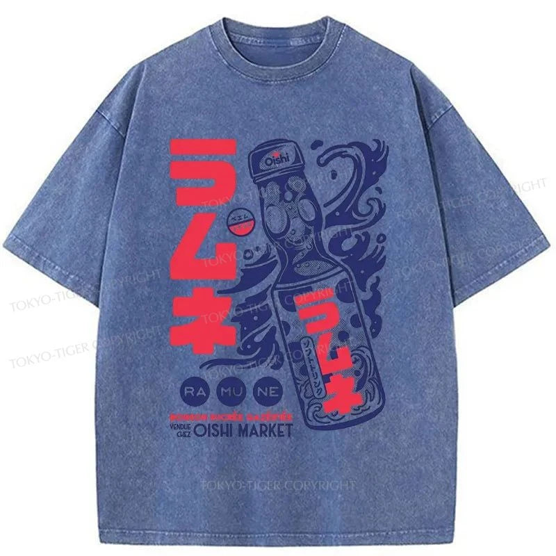 Tokyo-Tiger Ramune Print Japanese Washed T-Shirt